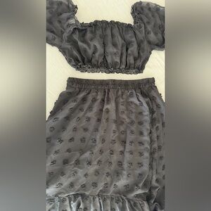 Black Puff sleeve crop top textured and Women's Skirt set